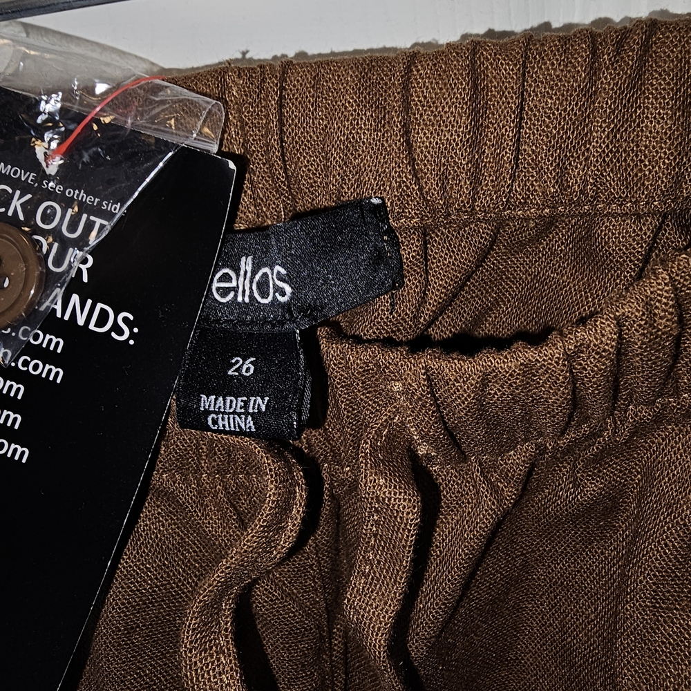 Ellos Linen Blend Brown Drawstring Waist Pants